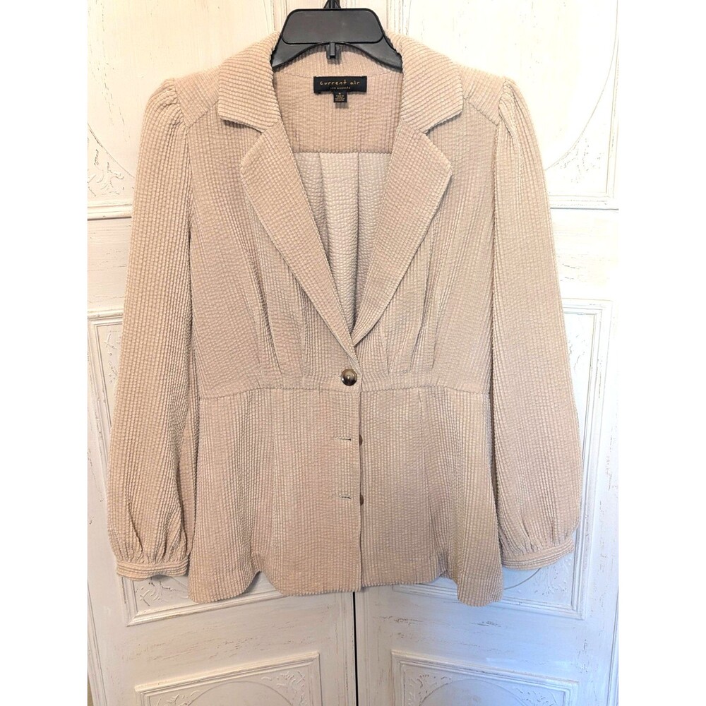 Current Air Anthropologie Los Angeles Corduroy Blazer Puff Sleeves Tan - SMALL